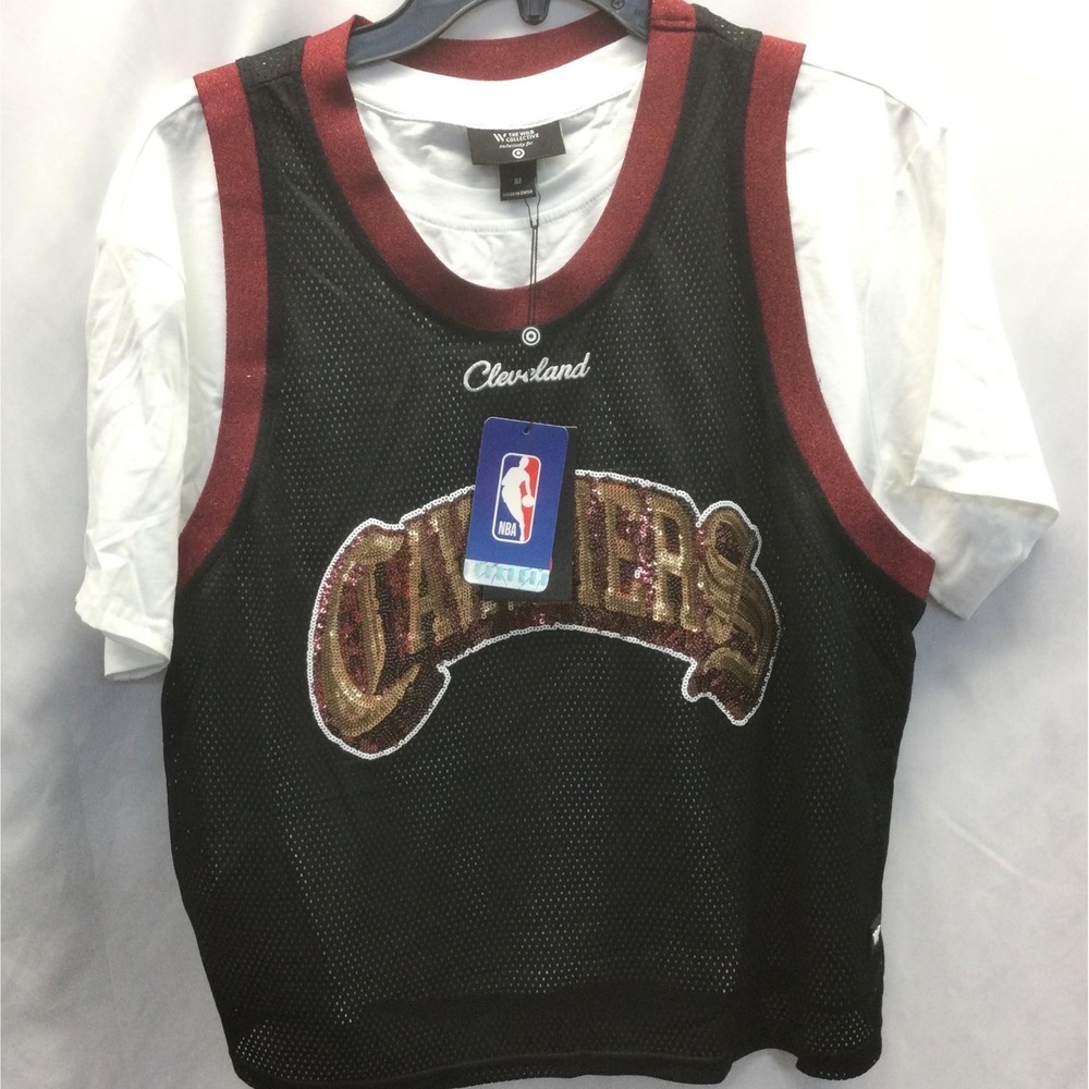 The Wild Collective NBA Cleveland Cavaliers Twofer Crop Tee Black White Medium